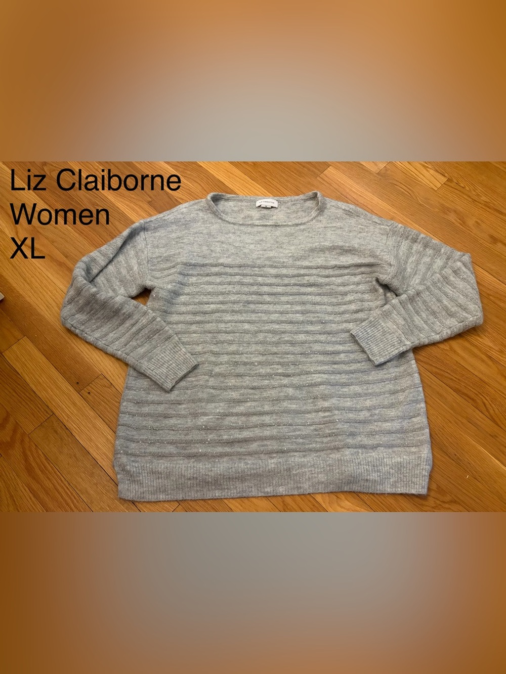 Liz Claiborne Gray Crewneck Ribbed Sweater
